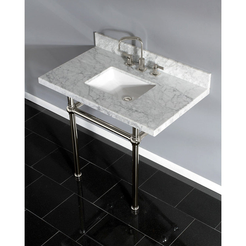 Templeton 36-Inch Carrara Marble Vanity Top with Brass Legs (8-Inch, 3-Hole)