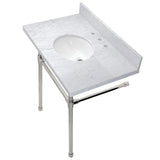 Dreyfuss 36-Inch Carrara Marble Vanity Top with Stainless Steel Legs (8-Inch, 3-Hole)