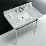 Dreyfuss 36-Inch Carrara Marble Vanity Top with Stainless Steel Legs (8-Inch, 3-Hole)
