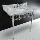 Dreyfuss 36-Inch Carrara Marble Vanity Top with Stainless Steel Legs (8-Inch, 3-Hole)