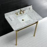 Dreyfuss 36-Inch Carrara Marble Vanity Top with Stainless Steel Legs (8-Inch, 3-Hole)