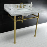 Dreyfuss 36-Inch Carrara Marble Vanity Top with Stainless Steel Legs (8-Inch, 3-Hole)