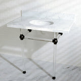 Templeton 36-Inch Carrara Marble Vanity Top with Acrylic Legs (8-Inch, 3-Hole)