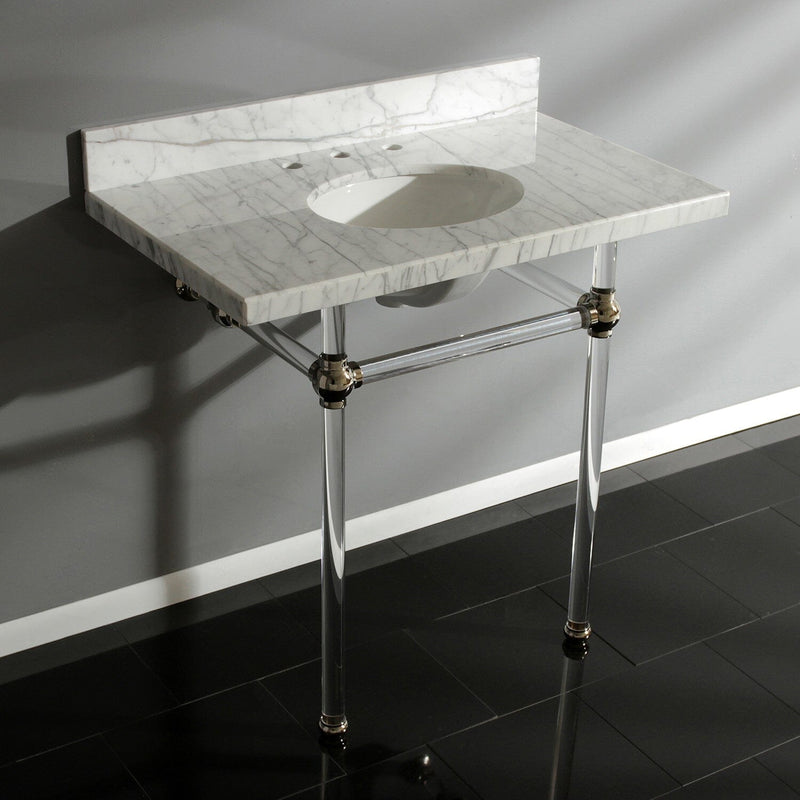 Templeton 36-Inch Carrara Marble Vanity Top with Acrylic Legs (8-Inch, 3-Hole)