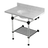 Templeton 36-Inch Carrara Marble Console Sink with Acrylic Legs and Shelf (8-Inch, 3-Hole)