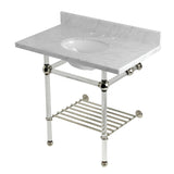 Templeton 36-Inch Carrara Marble Console Sink with Acrylic Legs and Shelf (8-Inch, 3-Hole)