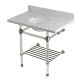 Templeton 36-Inch Carrara Marble Console Sink with Acrylic Legs and Shelf (8-Inch, 3-Hole)