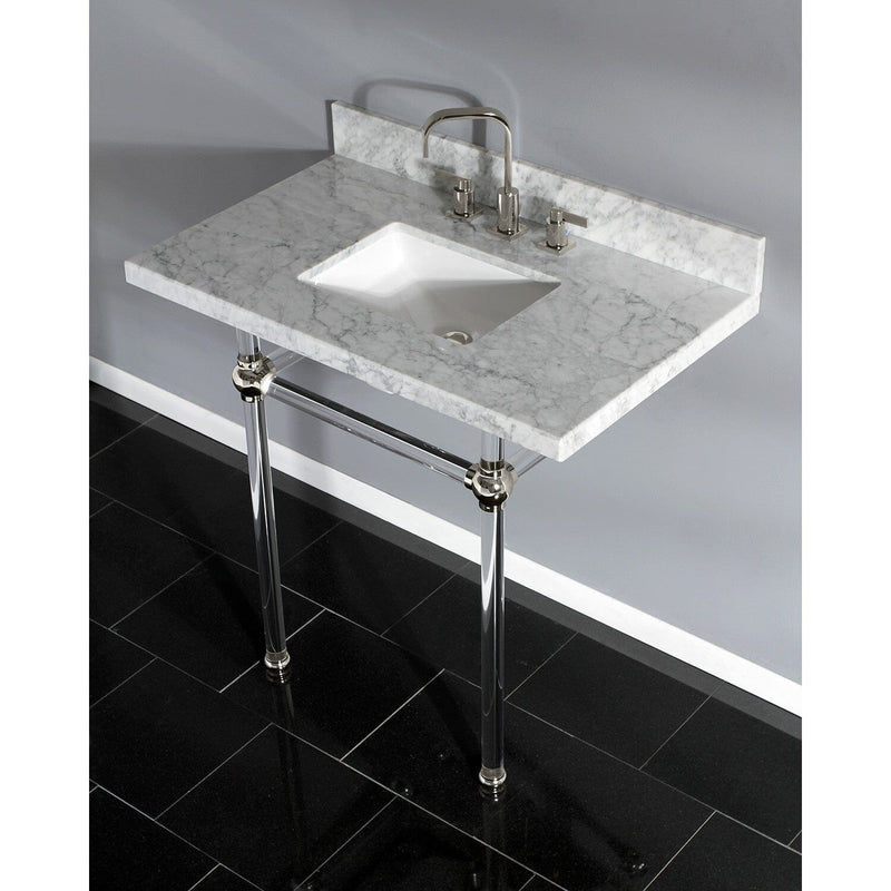 Templeton 36-Inch Carrara Marble Vanity Top with Acrylic Legs (8-Inch, 3-Hole)