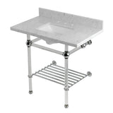 Templeton 36-Inch Carrara Marble Console Sink with Acrylic Legs and Shelf (8-Inch, 3-Hole)