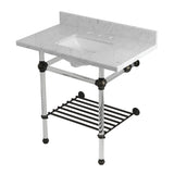 Templeton 36-Inch Carrara Marble Console Sink with Acrylic Legs and Shelf (8-Inch, 3-Hole)