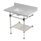 Templeton 36-Inch Carrara Marble Console Sink with Acrylic Legs and Shelf (8-Inch, 3-Hole)
