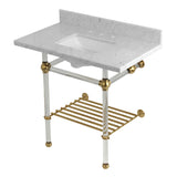 Templeton 36-Inch Carrara Marble Console Sink with Acrylic Legs and Shelf (8-Inch, 3-Hole)