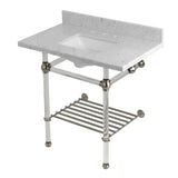 Templeton 36-Inch Carrara Marble Console Sink with Acrylic Legs and Shelf (8-Inch, 3-Hole)