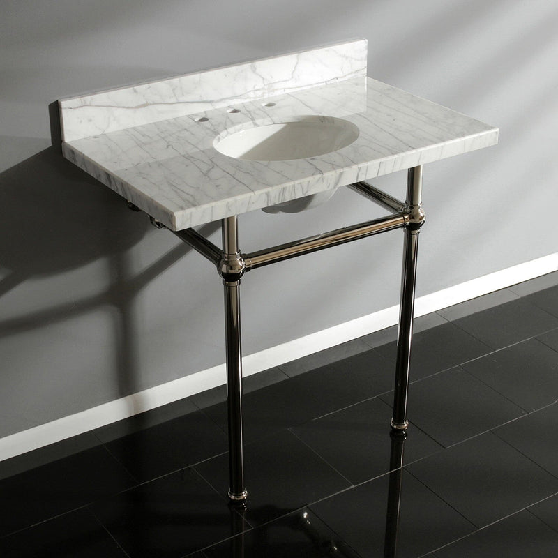 Templeton 36-Inch Carrara Marble Vanity Top with Brass Legs (8-Inch, 3-Hole)