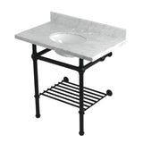 Templeton 36-Inch Carrara Marble Console Sink with Brass Legs and Shelf (8-Inch, 3-Hole)