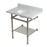 Templeton 36-Inch Carrara Marble Console Sink with Brass Legs and Shelf (8-Inch, 3-Hole)