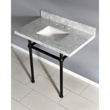 Templeton 36-Inch Carrara Marble Vanity Top with Brass Legs (8-Inch, 3-Hole)