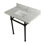 Templeton 36-Inch Carrara Marble Vanity Top with Brass Legs (8-Inch, 3-Hole)