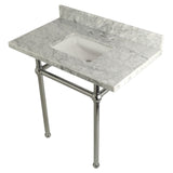 Templeton 36-Inch Carrara Marble Vanity Top with Brass Legs (8-Inch, 3-Hole)