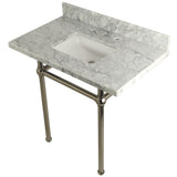 Templeton 36-Inch Carrara Marble Vanity Top with Brass Legs (8-Inch, 3-Hole)