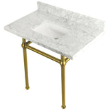 Templeton 36-Inch Carrara Marble Vanity Top with Brass Legs (8-Inch, 3-Hole)