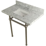 Templeton 36-Inch Carrara Marble Vanity Top with Brass Legs (8-Inch, 3-Hole)
