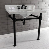 Monarch 36-Inch Carrara Marble Console Sink with Stainless Steel Legs (8-Inch, 3-Hole)