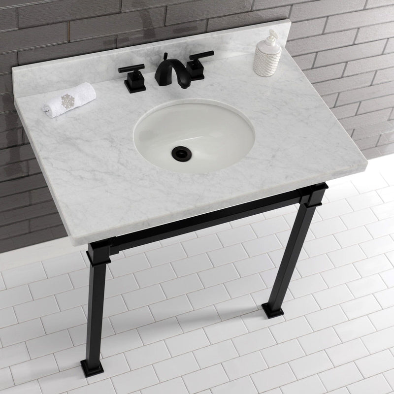 Monarch 36-Inch Carrara Marble Console Sink with Stainless Steel Legs (8-Inch, 3-Hole)
