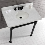 Monarch 36-Inch Carrara Marble Console Sink with Stainless Steel Legs (8-Inch, 3-Hole)
