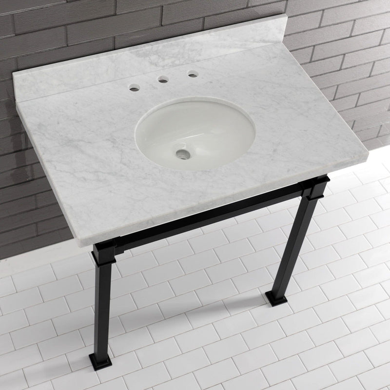Monarch 36-Inch Carrara Marble Console Sink with Stainless Steel Legs (8-Inch, 3-Hole)