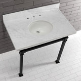 Monarch 36-Inch Carrara Marble Console Sink with Stainless Steel Legs (8-Inch, 3-Hole)