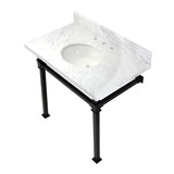 Monarch 36-Inch Carrara Marble Console Sink with Stainless Steel Legs (8-Inch, 3-Hole)