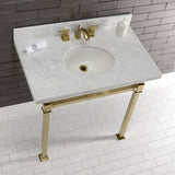 Monarch 36-Inch Carrara Marble Console Sink with Stainless Steel Legs (8-Inch, 3-Hole)