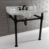Monarch 36-Inch Carrara Marble Console Sink with Stainless Steel Legs (8-Inch, 3-Hole)