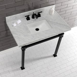 Monarch 36-Inch Carrara Marble Console Sink with Stainless Steel Legs (8-Inch, 3-Hole)