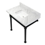 Monarch 36-Inch Carrara Marble Console Sink with Stainless Steel Legs (8-Inch, 3-Hole)