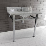 Monarch 36-Inch Carrara Marble Console Sink with Stainless Steel Legs (8-Inch, 3-Hole)