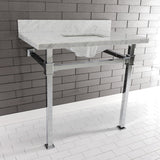 Monarch 36-Inch Carrara Marble Console Sink with Stainless Steel Legs (8-Inch, 3-Hole)