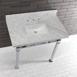 Monarch 36-Inch Carrara Marble Console Sink with Stainless Steel Legs (8-Inch, 3-Hole)