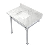 Monarch 36-Inch Carrara Marble Console Sink with Stainless Steel Legs (8-Inch, 3-Hole)