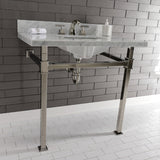 Monarch 36-Inch Carrara Marble Console Sink with Stainless Steel Legs (8-Inch, 3-Hole)