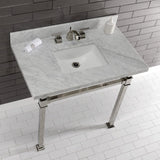Monarch 36-Inch Carrara Marble Console Sink with Stainless Steel Legs (8-Inch, 3-Hole)