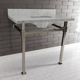 Monarch 36-Inch Carrara Marble Console Sink with Stainless Steel Legs (8-Inch, 3-Hole)