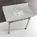 Monarch 36-Inch Carrara Marble Console Sink with Stainless Steel Legs (8-Inch, 3-Hole)