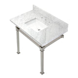 Monarch 36-Inch Carrara Marble Console Sink with Stainless Steel Legs (8-Inch, 3-Hole)