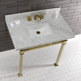 Monarch 36-Inch Carrara Marble Console Sink with Stainless Steel Legs (8-Inch, 3-Hole)