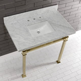 Monarch 36-Inch Carrara Marble Console Sink with Stainless Steel Legs (8-Inch, 3-Hole)