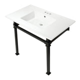 Monarch 37-Inch Ceramic Console Sink with Stainless Steel Legs (4-Inch, 3-Hole)
