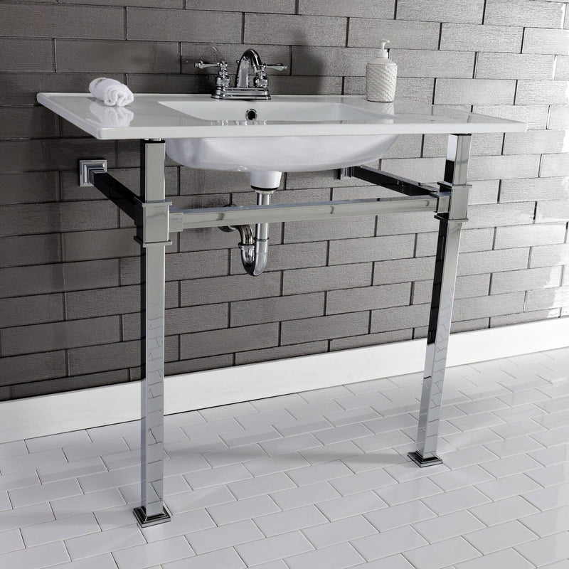 Monarch 37-Inch Ceramic Console Sink with Stainless Steel Legs (4-Inch, 3-Hole)