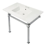 Monarch 37-Inch Ceramic Console Sink with Stainless Steel Legs (4-Inch, 3-Hole)